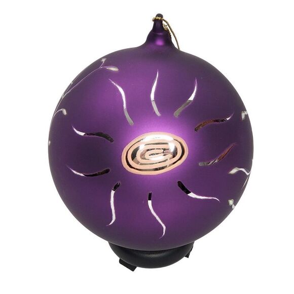 Sacred Season Ball Ornament Sun Trees Blown Glass Hand Painted Purple - Picture 1 of 7